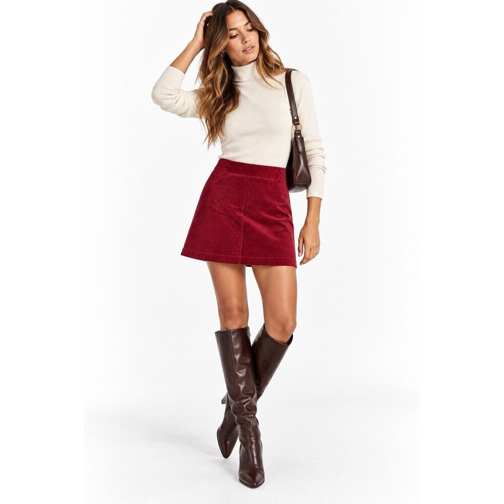 NWT LOFT Red Corduroy A-Line Mini Skirt Size 8 Cotton Stretch